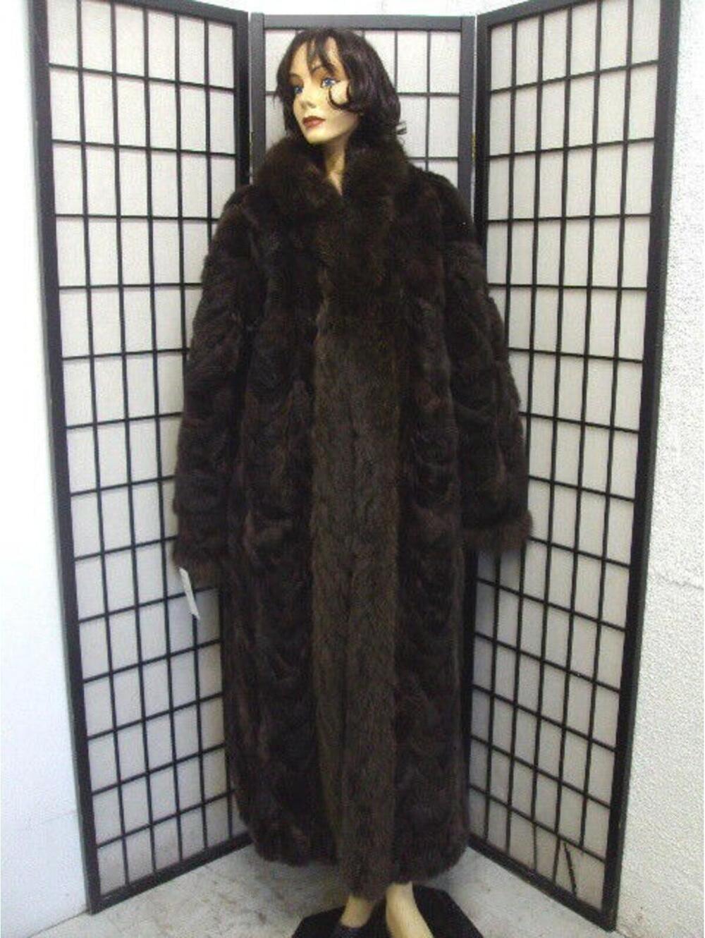 *MINT BROWN OPOSSUM & FOX FUR JACKET COAT WOMEN WOMAN SIZE 8 medium